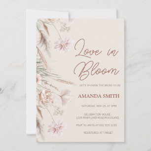 Invitación Boho Pampas amor de hierba en ducha de novias en f