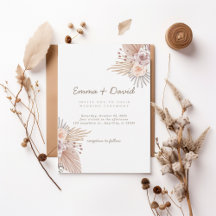 Boho Pampas and Blush Rose Wedding Invitation