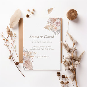 Invitación Boho Pampas and Blush Rose Wedding Invitation
