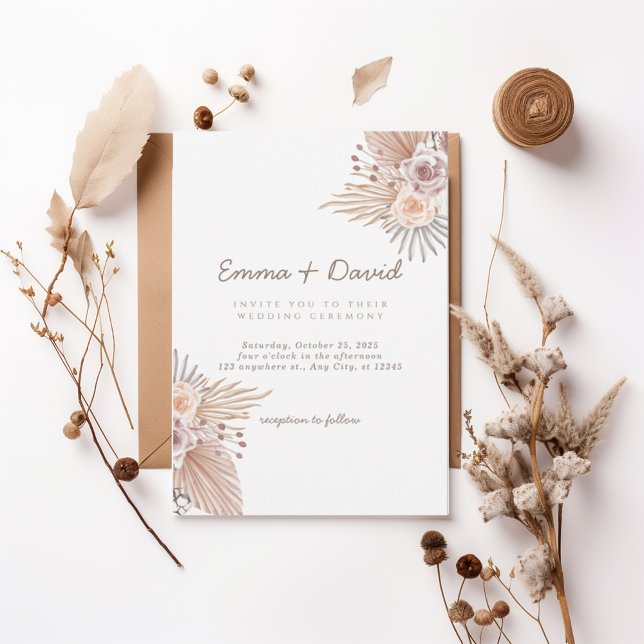 Invitación Boho Pampas and Blush Rose Wedding Invitation (Subido por el creador)