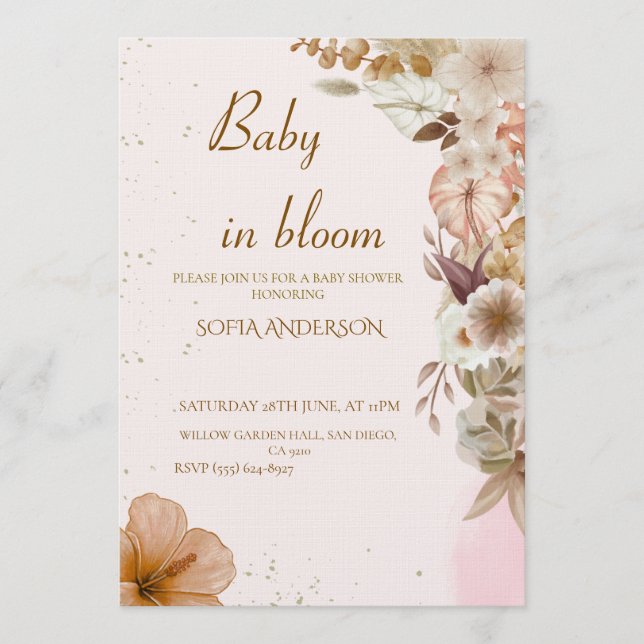 Invitación Boho Pampas Baby Shower Invitation ,Neutral Modern (Anverso)