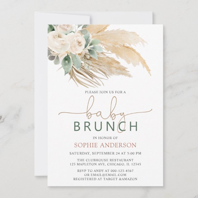 Invitación Boho Pampas bebé brunch Baby Shower (Anverso)