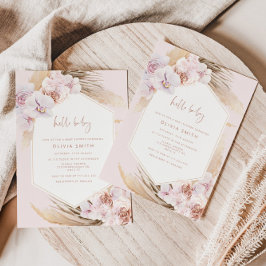 Invitación Boho pampas bebé de hierba
