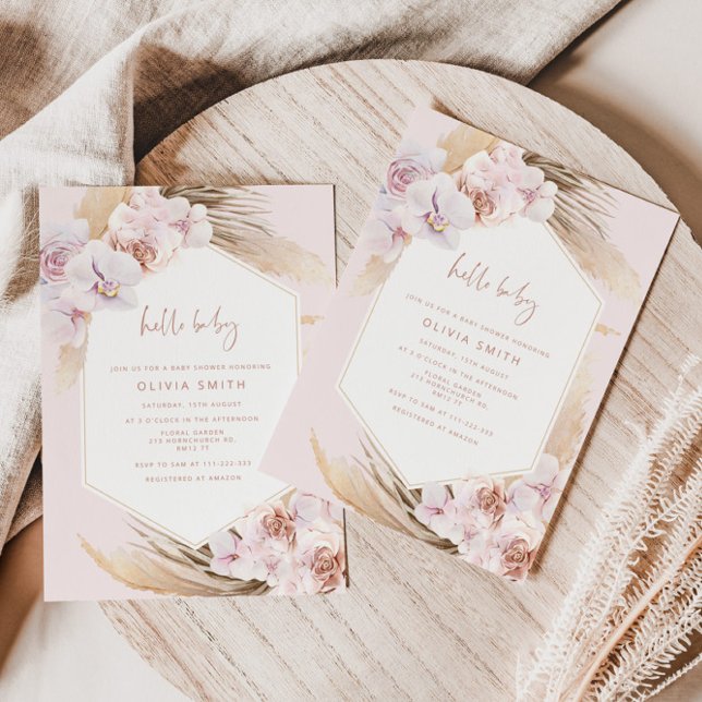 Invitación Boho pampas bebé de hierba (Subido por el creador)