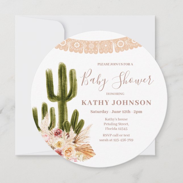Invitación Boho Pampas Boda de Grass Cactus Floral (Anverso)