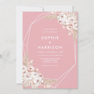 Invitación Boho Pampas Boda de Grass Inv. Rosa con polvo geom