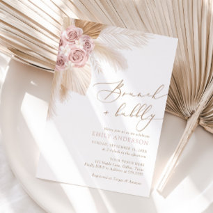 Invitación Boho Pampas bronce de hierba y ducha bucosa de nov