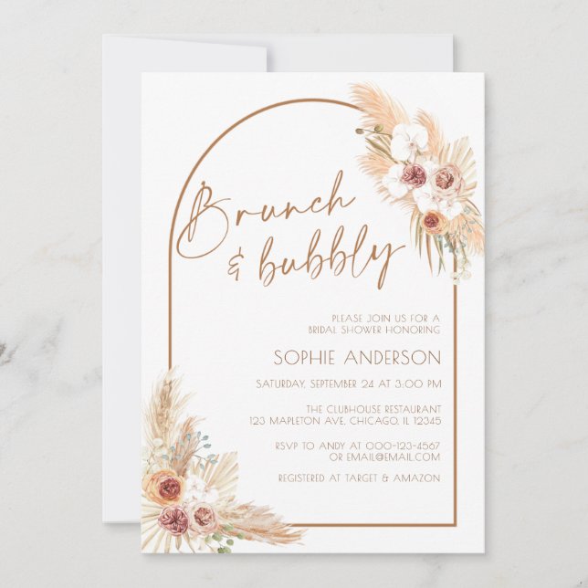 Invitación Boho Pampas Brújula de hierbas y ducha de novias d (Anverso)