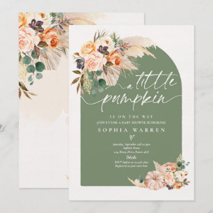 Invitación Boho Pampas Calabaza Baby Shower Sage Green