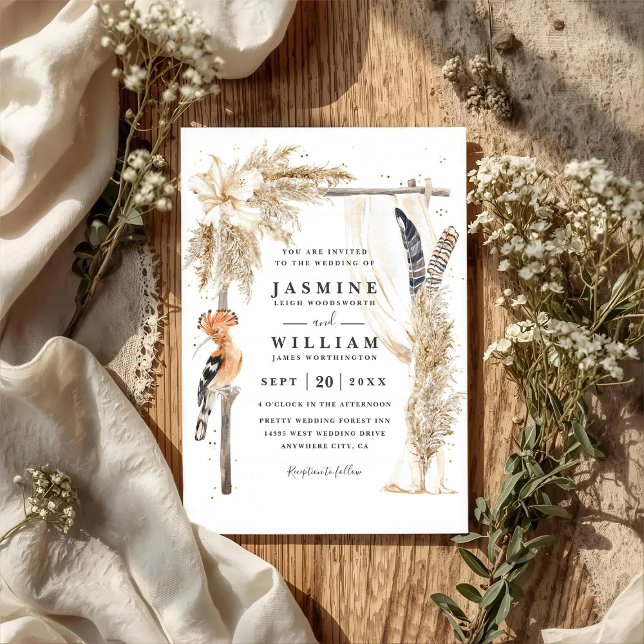 Invitación Boho Pampas Canopy Elegant QR Code Wedding (Subido por el creador)