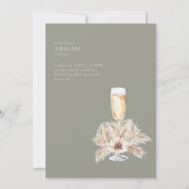 Invitación Boho Pampas Champagne Sage/Cream Bridal Shower (Anverso)