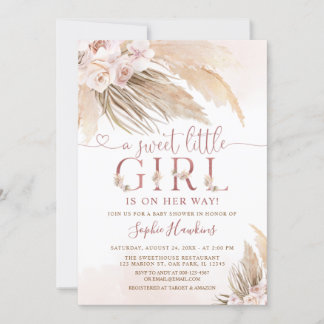 Invitación Boho Pampas Chica de Grass Orchid Rosa Baby Shower