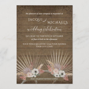 Invitación BOHO Pampas de madera rústica Grass Tropical Palm 