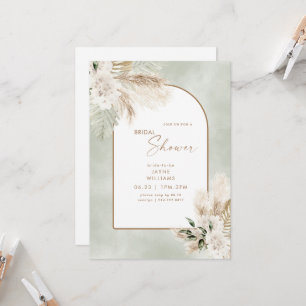 Invitación Boho Pampas Dorado Marea Geométrica