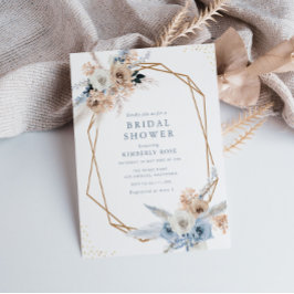 Invitación boho pampas dusty floral azul ducha de novia
