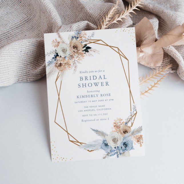 Invitación boho pampas dusty floral azul ducha de novia (Subido por el creador)
