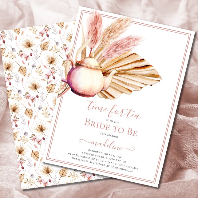 Invitación Boho Pampas Fiesta de té de hierba ducha de novia (Subido por el creador)