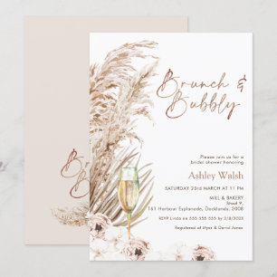 Invitación Boho Pampas Glass Brunch Bubbly Bridal Shower