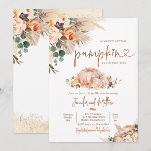 Invitación Boho Pampas Grasa Caída Floral Calabaza Baby Showe