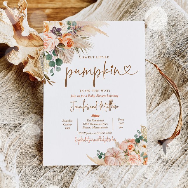 Invitación Boho Pampas Grasa Caída Floral Calabaza Baby Showe (Subido por el creador)