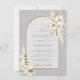 Invitación Boho Pampas Grasa Orquídea Boda Gris