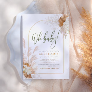 Invitación Boho Pampas Grass Arch Sage Green Baby Shower