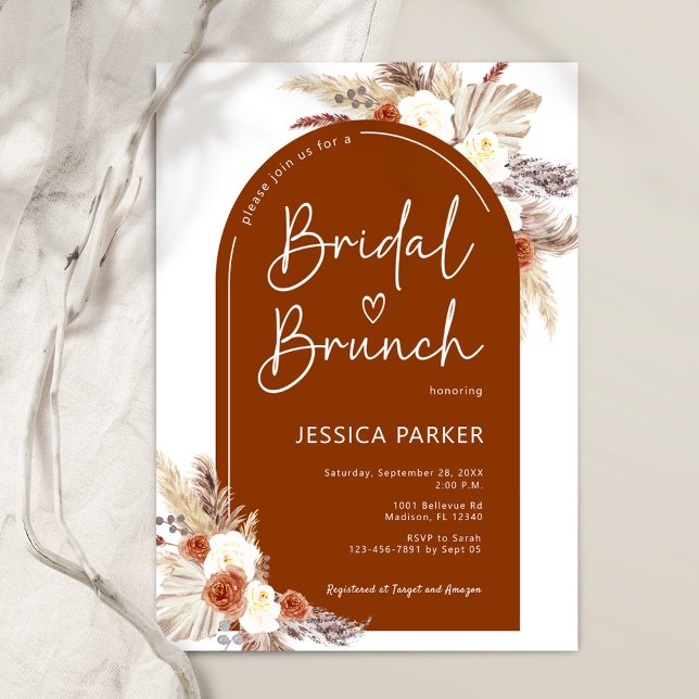 Invitación Boho Pampas Grass Arch Terracotta Bridal Brunch (Subido por el creador)
