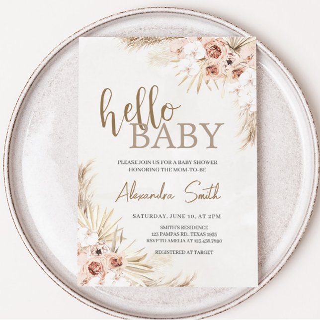 Invitación Boho Pampas Grass Baby Shower (Bohemian Tropical Desert Baby Shower Invitation)