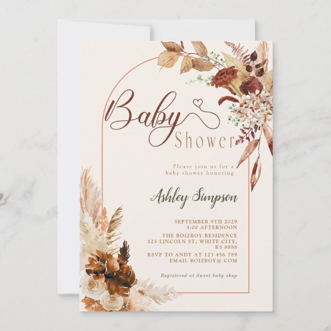 Invitación Boho Pampas Grass Baby Shower (Anverso)
