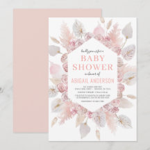 Boho Pampas Grass Baby Shower Elegante Rosa Claro