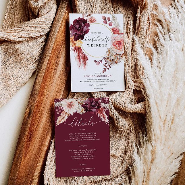 Invitación Boho Pampas Grass Bachelorette Party Itinerary (Subido por el creador)