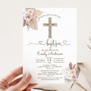 Invitación Boho Pampas Grass Baptism Christening