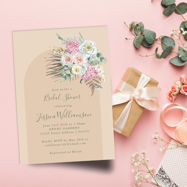 Invitación Boho Pampas Grass Beige Flores Arch Bridal Shower (Subido por el creador)