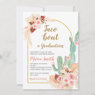 Invitación Boho Pampas Grass cactus Taco 'acerca de una gradu