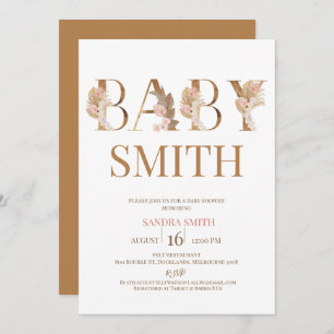 Invitación Boho Pampas Grass Chicas Baby Word Baby Shower