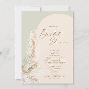 Invitación Boho Pampas Grass Dorado Geométrico Verde Claro Nu