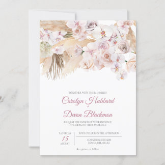 Invitación Boho Pampas Grass Dried Floral Rosa de Rubor Boda