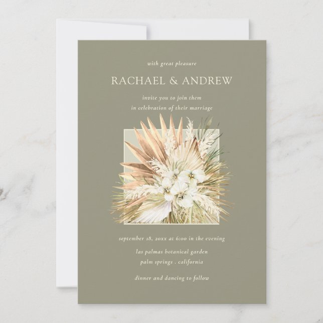Invitación Boho Pampas Grass Dried Flowers Boda Bouquet (Anverso)