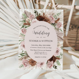 Invitación Boho Pampas Grass Dusty Pink Brown Floral Boda