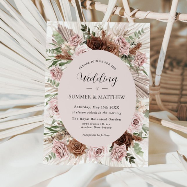 Invitación Boho Pampas Grass Dusty Pink Brown Floral Boda (Subido por el creador)
