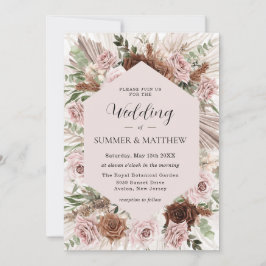 Invitación Boho Pampas Grass Dusty Pink Brown Floral Boda
