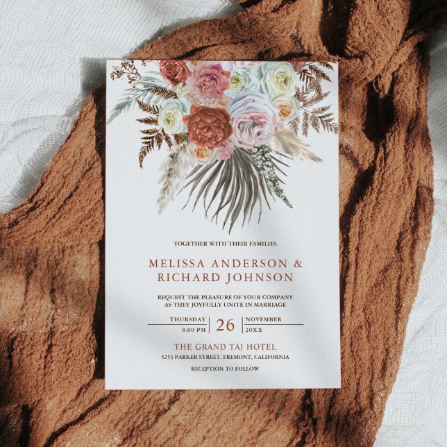 Invitación Boho Pampas Grass Earthy Floral Terracotta Boda (Subido por el creador)
