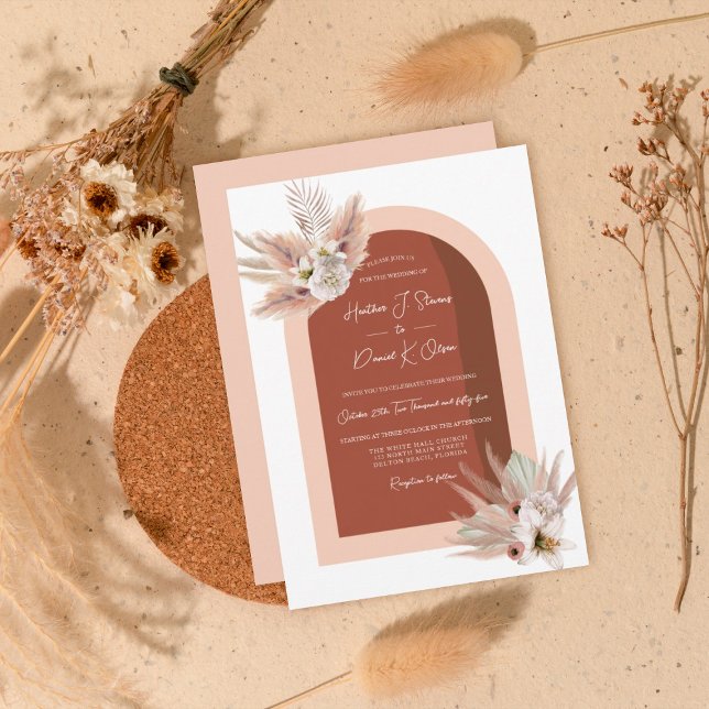 Invitación Boho Pampas Grass Floral Pink Terracotta Boda (Subido por el creador)