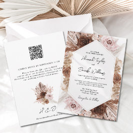 Invitación Boho Pampas Grass Floral QR Código RSVP Boda