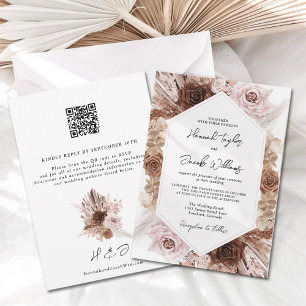 Invitación Boho Pampas Grass Floral QR Código RSVP Boda
