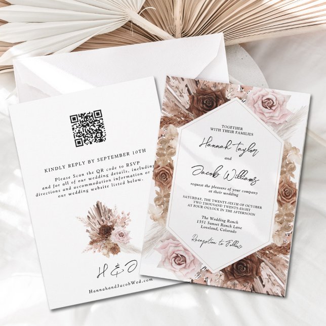 Invitación Boho Pampas Grass Floral QR Código RSVP Boda (Subido por el creador)