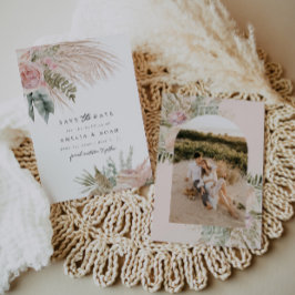 Invitación Boho Pampas Grass Floral Salva La Fecha