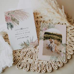 Invitación Boho Pampas Grass Floral Salva La Fecha