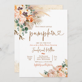 Invitación Boho Pampas Grass Floral Twin Pumpkin Baby Shower