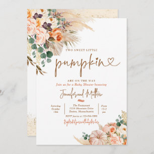 Invitación Boho Pampas Grass Floral Twin Pumpkin Baby Shower